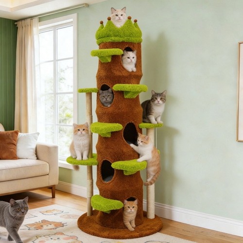 Vibrant green modern - cat, tree