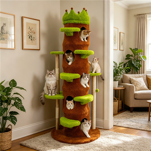Solid wood cat tree - wood,