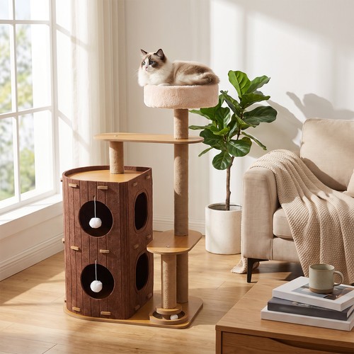 Wooden cat tree tower tier - tree, 2-tier