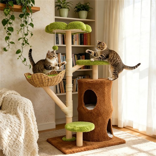 Solid wood cat tree tower - tree,