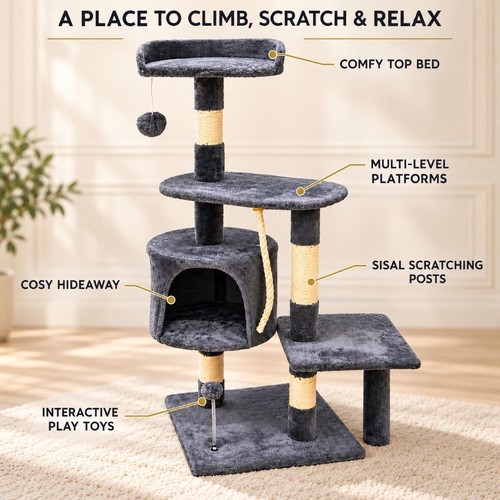 Grey tower velvet cat tree - velvet,